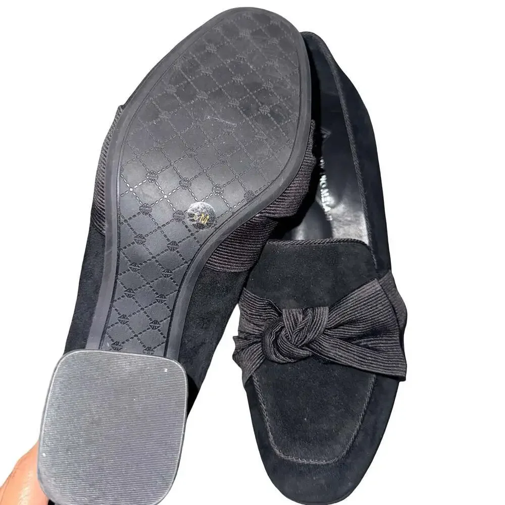 Antonio Melani Black Suede Bow Block Heel Loafers Size 6M